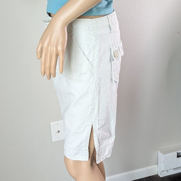Hydraulic Skirt 9/10 Cream Waist Tie Drawstring Cotton Side-Vents Pockets Y2K - Picture 5 of 16